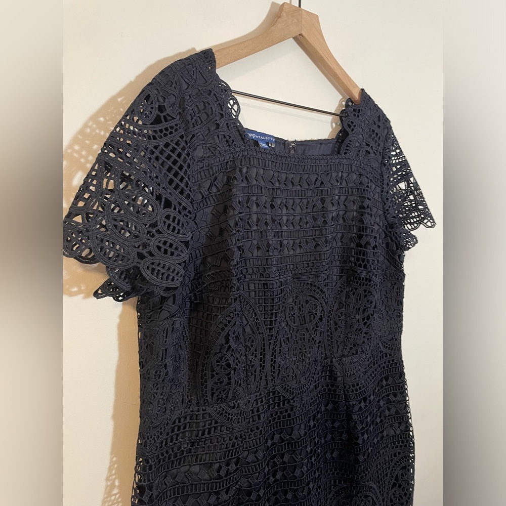 RSVP By Talbots Medallion Lace A-Line Navy Blue Dress Sz 16WP Wedding Formal EUC - Picture 4 of 10
